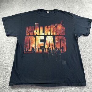 The Walking Dead TWD Shirt Mens XL Black Silhouette Flames Block Letters Graphic